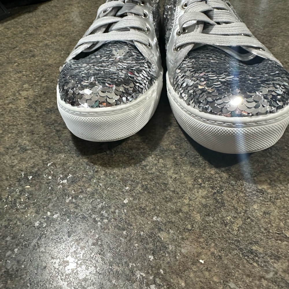 Silver Sequin Women's Sneakers 
Shiny Comfortable Everyday loafers size 8